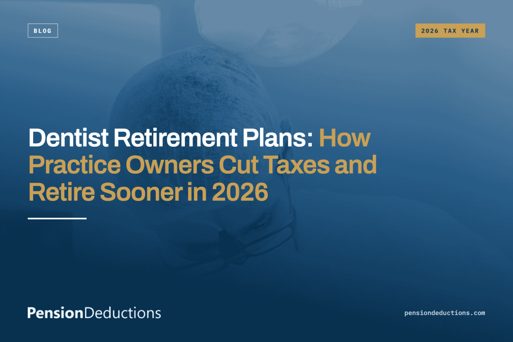 Dentist Retirement Plans: How Practice Owners Cut Taxes and Retire Sooner in 2026 1 Dental practice owner reviewing 2026 retirement plan options with an enrolled actuary, showing Cash Balance and Safe Harbor 401(k) tax deduction strategy