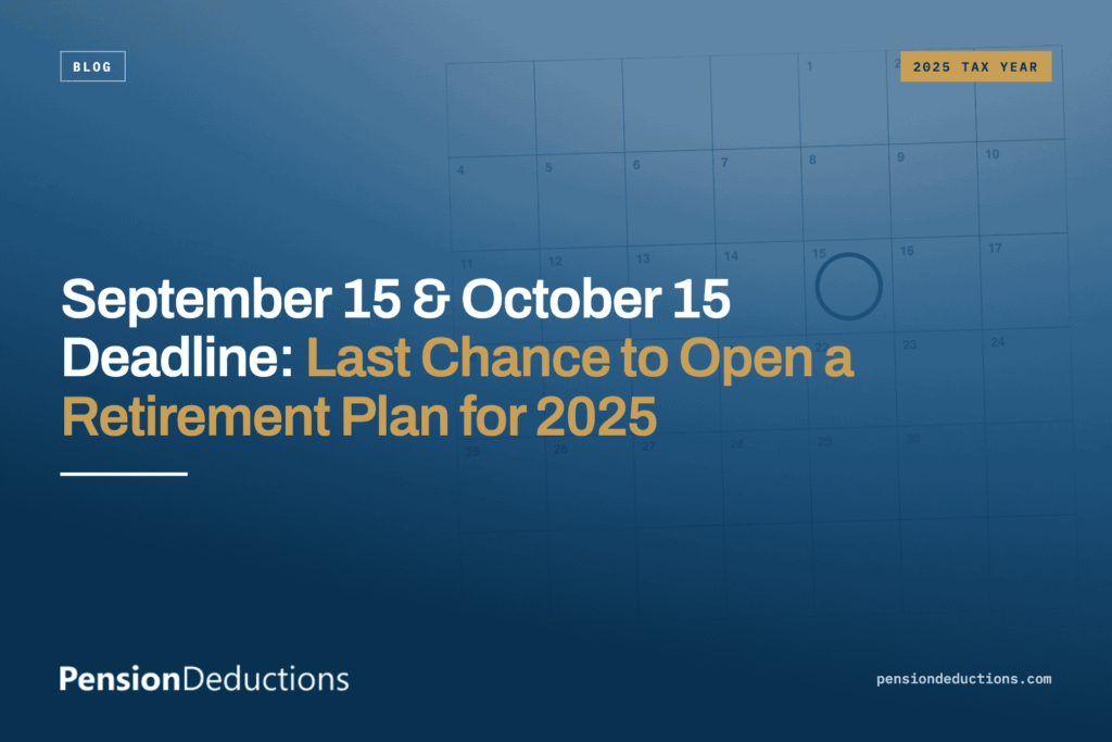 Business owner reviewing the September 15 and October 15 retirement plan extension deadline for the 2025 tax year